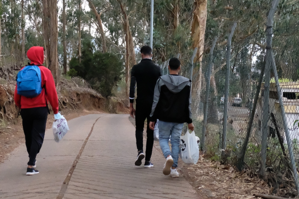 African migrants arriving at hosting camp in Tenerife